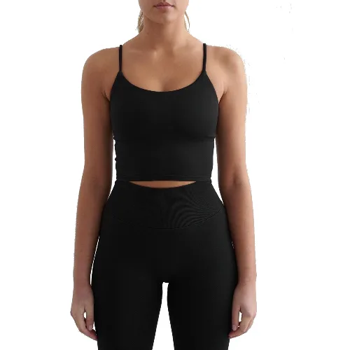 Damski top treningowy bezszwowy, modelujący, cienkie ramiączka Shape czarny