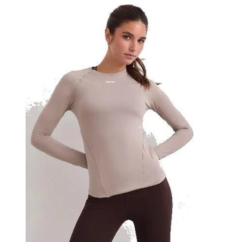 Damski top z długim rękawem ultramiękki, szybkoschnący Soft Basic beżowy