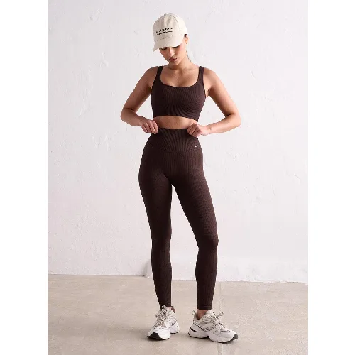 Damskie legginsy bezszwowe, prążkowane, wysoki stan, squat proof brązowe