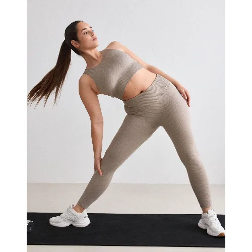 Damskie legginsy bezszwowe, prążkowane, wysoki stan, squat proof ciemna glina