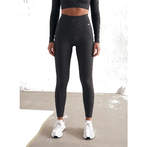 Damskie legginsy bezszwowe, prążkowane, wysoki stan, squat proof ciemnoszare
