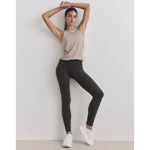 Damskie legginsy bezszwowe, prążkowane, wysoki stan, squat proof ciemnozielone
