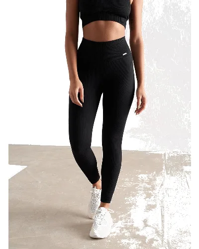 Damskie legginsy bezszwowe, prążkowane, wysoki stan, squat proof czarne