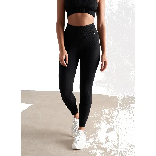 Damskie legginsy bezszwowe, prążkowane, wysoki stan, squat proof czarne