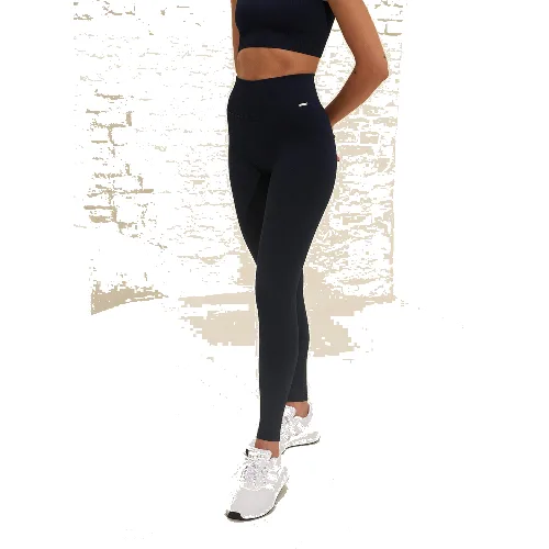 Damskie legginsy bezszwowe, prążkowane, wysoki stan, squat proof granatowe