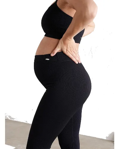 Damskie legginsy ciążowe prążkowane bezszwowe czarne