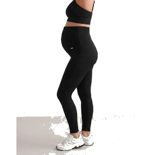 Damskie legginsy ciążowe prążkowane, bezszwowe Ribbed Seamless czarne