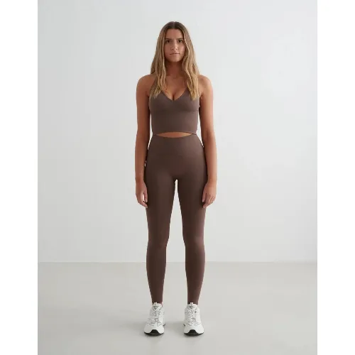 Damskie legginsy dłuższe, wysoki stan, invisible scrunch Shape Seamless brązowe