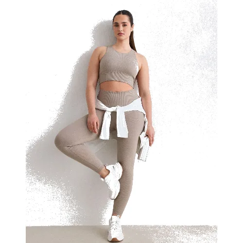 Damskie legginsy prążkowane, bezszwowe, wysoki stan, squat proof petite beżowe