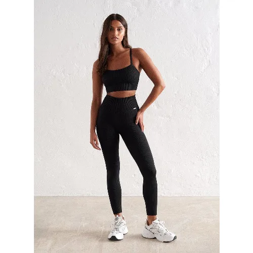 Damskie legginsy prążkowane, bezszwowe, wysoki stan, squat proof, petite czarne