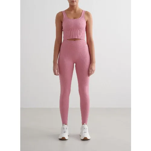 Damskie legginsy prążkowane, bezszwowe, wysoki stan, squat proof, petite różowe
