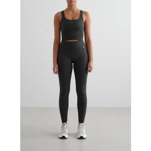 Damskie legginsy prążkowane, bezszwowe, wysoki stan, squat proof, petite szare