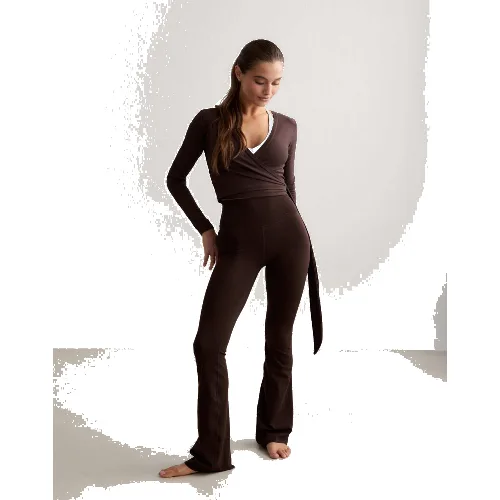 Damskie legginsy rozszerzane nogawki, wysoki stan, squat proof Sense czekoladowy