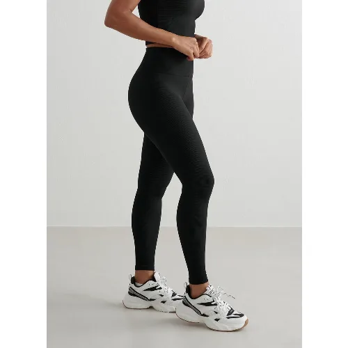 Damskie legginsy szybkoschnące, wysoki stan, kieszonka Ribbed Performance czarne