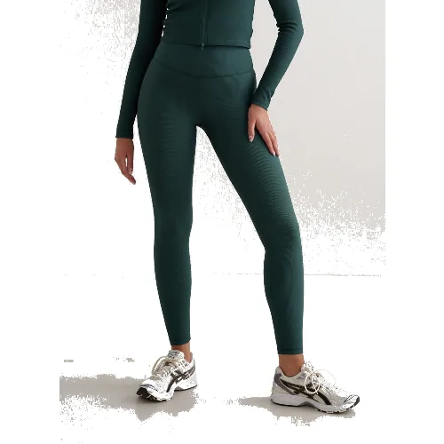 Damskie legginsy wysoki stan, kieszonka Ribbed Performance ciemnoszmaragdowe