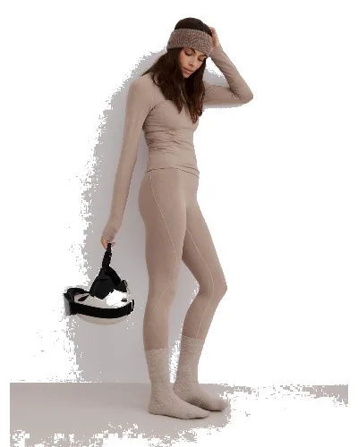 Damskie leginsy wysoki stan odprowadzające wilgoć 4-way stretch Baselayer brąz