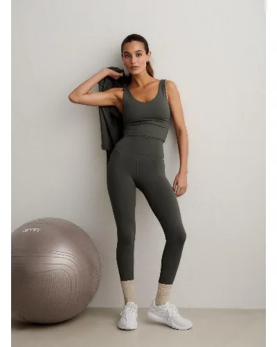 Damskie leginsy wysoki stan, squat proof, szybkoschnące Sense bluszczowa zieleń