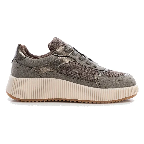 Damskie sneakersy na grubej platformie szaro - brązowe