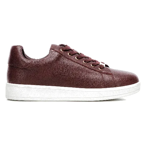 Damskie sneakersy skórzane na platformie bordowe