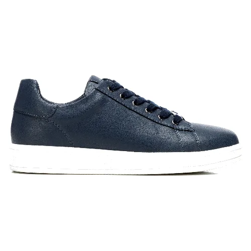 Damskie sneakersy skórzane na platformie granatowe