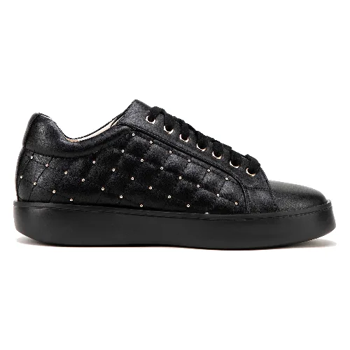Damskie sneakersy skórzane z pikowaną cholewką czarne
