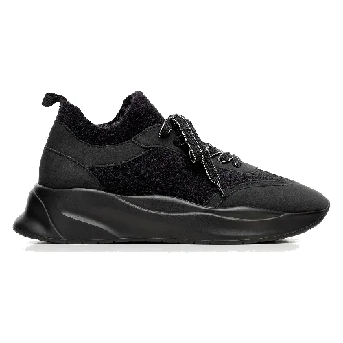 Damskie sneakersy z ekoskóry i sztucznego futerka czarne