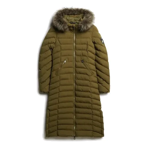 Długa kurtka z kapturem z sztucznego futra dla kobiet Superdry Fuji