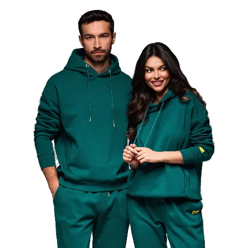 Dresowa bluza unisex z kieszeniami i kapturem – ciemnozielona V17 - Rozmiar: M/L