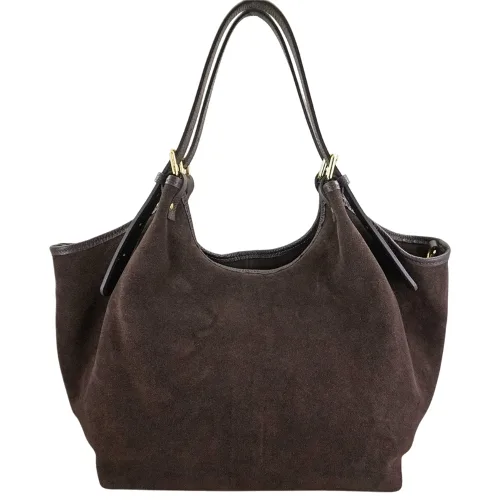 Duża torebka shopper zamszowa - Brązowa ciemna