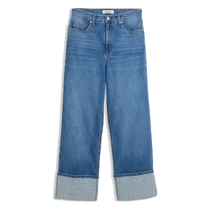 Dżinsy straight, high waist z podwiniętymi nogawkami
