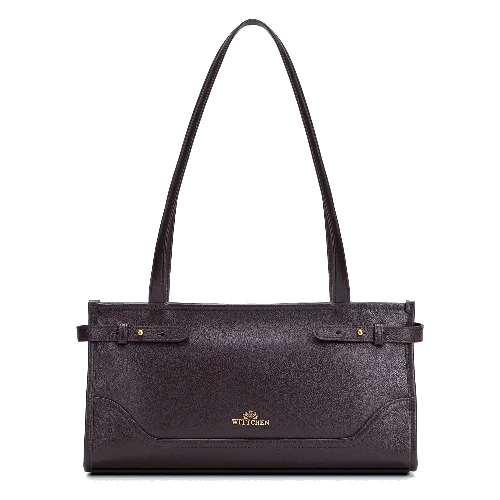 Elegancka bagietka damska ze skóry naturalnej ciemny brąz