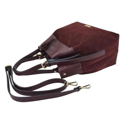 Elegancka torebka damska z naturalnego zamszu - Bordowa