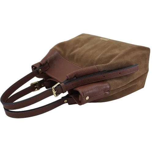 Elegancka torebka damska z naturalnego zamszu - Brązowa