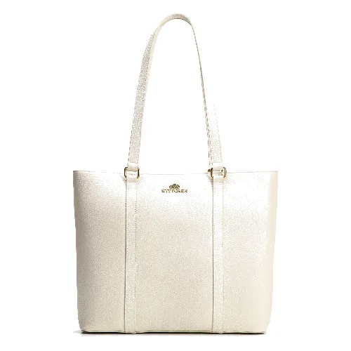 Elegancka torebka shopperka ze skóry naturalnej kremowa