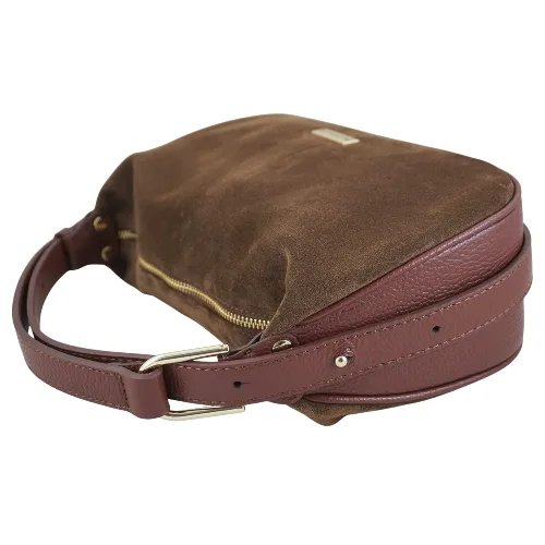 Elegancka torebka zamszowa na ramię - Brązowa