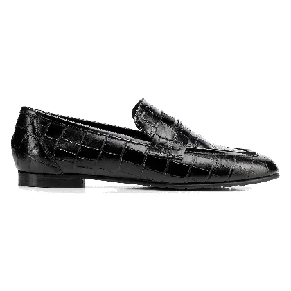 Eleganckie mokasyny damskie ze skóry naturalnej croco czarne