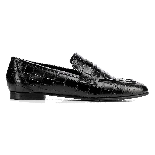 Eleganckie mokasyny damskie ze skóry naturalnej croco czarne