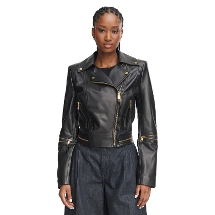 Elisabetta Franchi Kurtka skórzana GD-01Z-66E2-V1490 Czarny Regular Fit