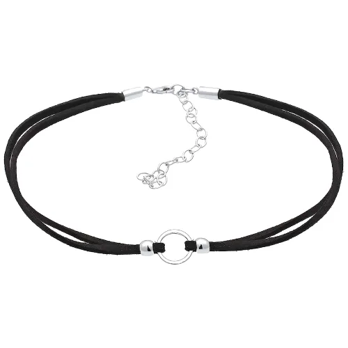 Elli Choker damski Trend koło z zamszu w kolorze czarnym, srebro próby 925 Sterling Silver Naszyjniki 1 ct Damski