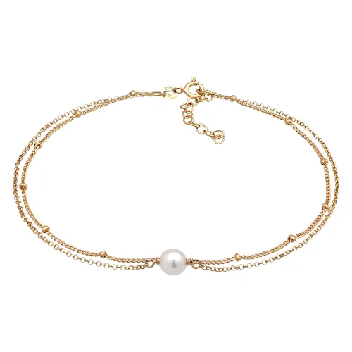 Elli Damska bransoletka na kostkę warstwowa kulki z perłą z muszli w srebrze próby 925 Sterling Silver pozłacana Biżuteria dla stóp 1 ct Damski