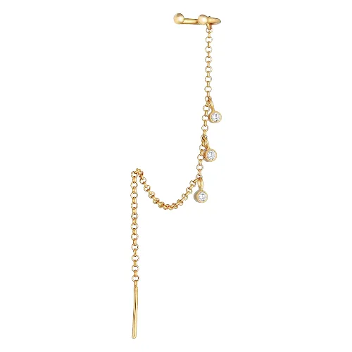 Elli Damska nausznica Pull Through z cyrkonią Single Trend Blogger w srebrze 925 Sterling Silver Kolczyki 1 ct Damski