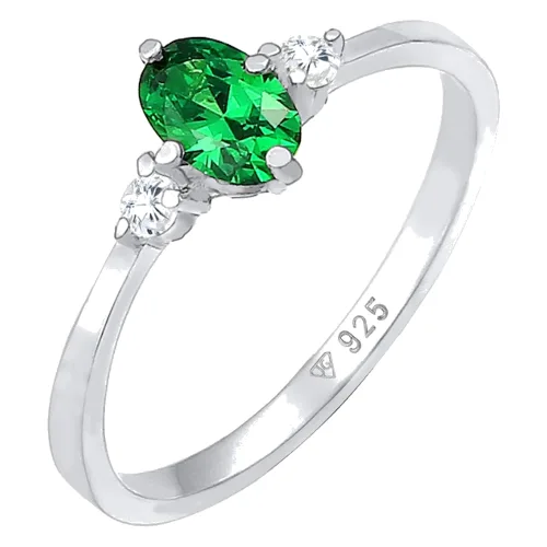 Elli Damska obrączka elegancka z zielonymi kryształami cyrkonii w srebrze próby 925 Sterling Silver Pierścionki 1 ct Damski