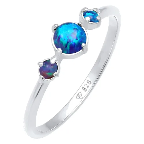 Elli Damska obrączka Geo Vintage Trend z syntetycznym opalem w srebrze próby 925 Sterling Silver Pierścionki 1 ct Damski