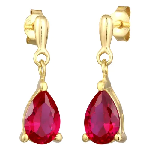 Elli Damska zawieszka do uszu kropla z syntetycznym Rubinem z pozłacanego srebra próby 925 Sterling Silver Kolczyki 1 ct Damski