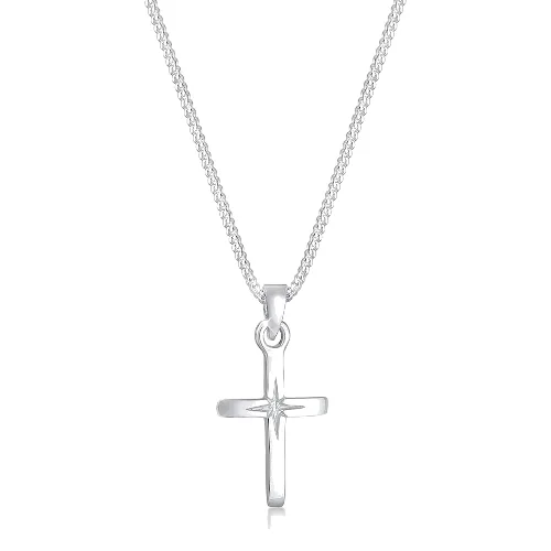 Elli Damska zawieszka krzyżyk wygrawerowana gwiazda w srebrze 925 Sterling Silver Naszyjniki 1 ct Damski