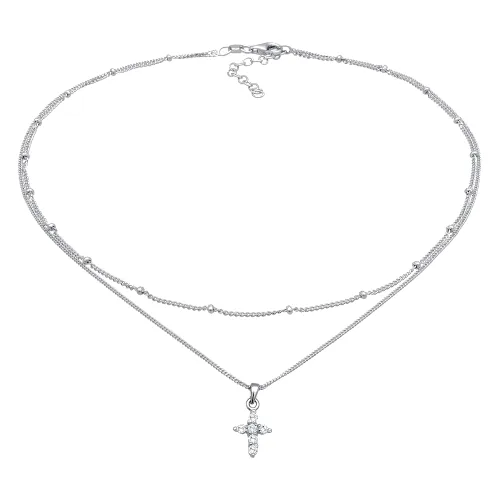 Elli Damski choker z zawieszką w kształcie krzyża z cyrkoniami ze srebra próby 925 Sterling Silver Naszyjniki 1 ct