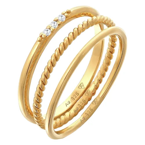 Elli Damski do łączenia Basic zestaw 3 częściowy z kryształami cyrkonii w srebrze 925 Sterling Silver Pierścionki 1 ct