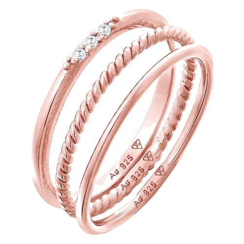 Elli Damski do łączenia Basic zestaw 3 częściowy z kryształami cyrkonii w srebrze 925 Sterling Silver Pierścionki 1 ct