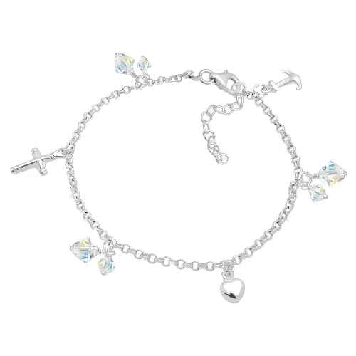 Elli Damski Krzyż Serce Kotwica z kryształami w srebrze próby 925 Sterling Silver Bransoletki 1 ct
