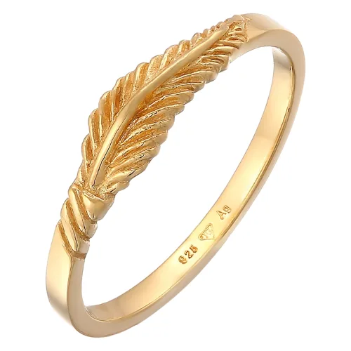 Elli Damski pióro Boho Trend Festival w pozłacanym srebrze 925 Sterling Silver Pierścionki 1 ct